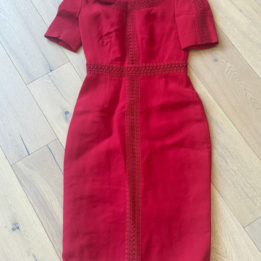 Valentino Red Midi Dress with Lace Detail